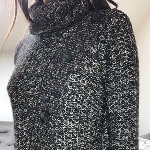 Knit Asymmetrical Button Up Turtleneck Sweater